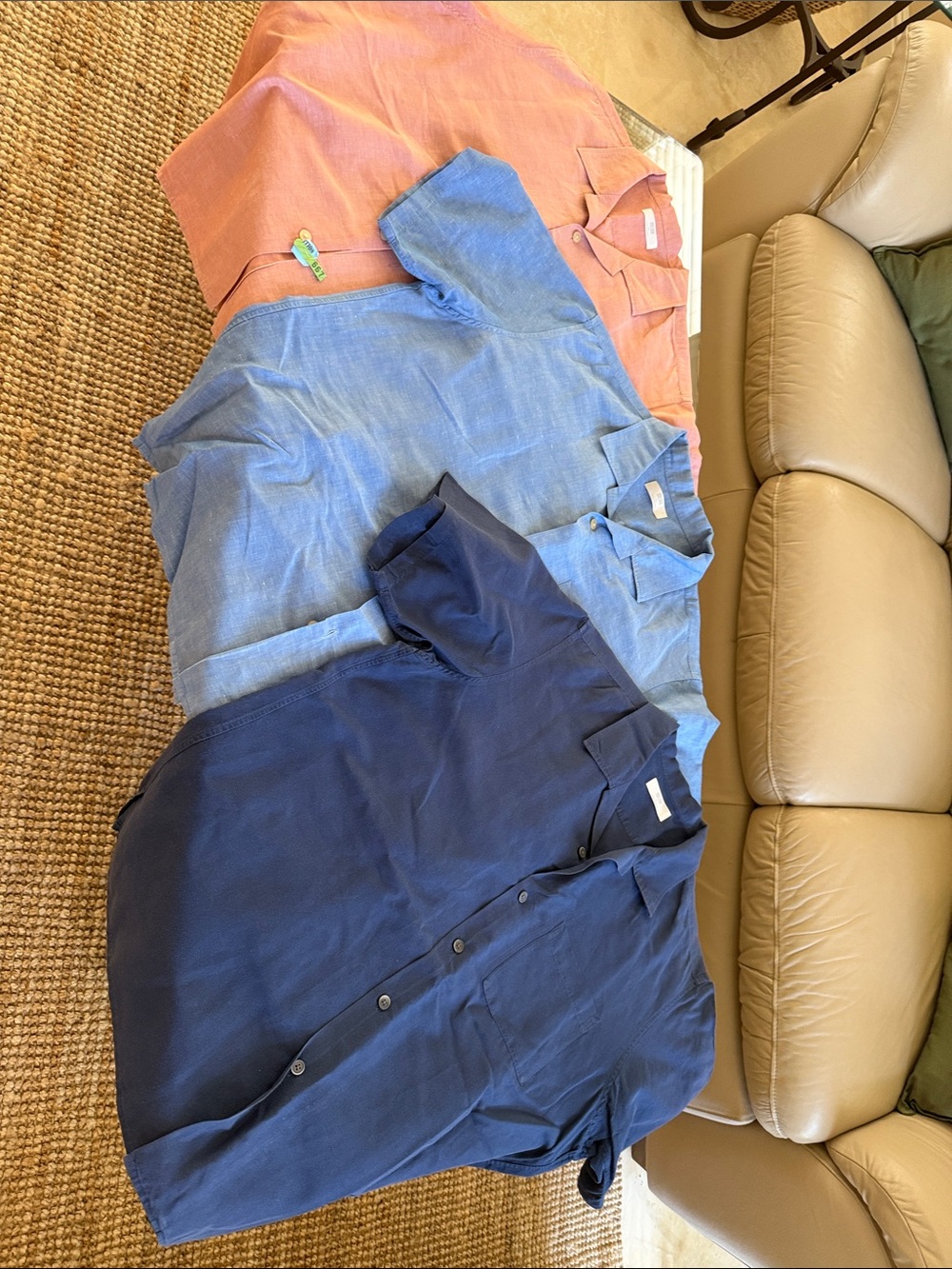 Uniqlo Men's Shorts Sleeve Shirts in Navy, Light Blue, Coral - Linen Cotton